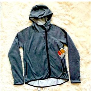 Gray fitted active zip up with hood
